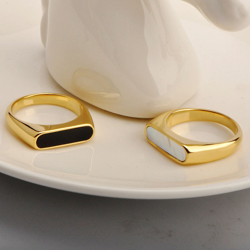 Simple style geometric titanium steel plating inlay shell rings 1 piece