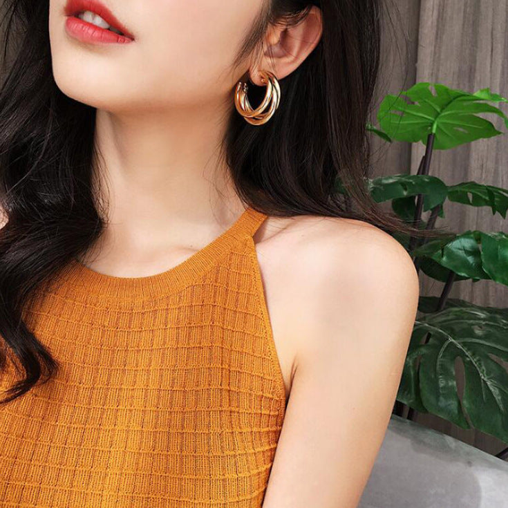 Simple multi-layered c-shaped alloy hoop earrings nhpf147199