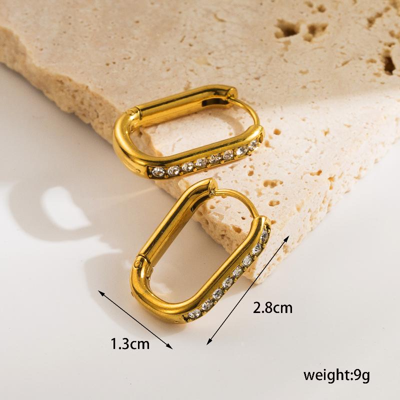 1 pair basic commute square plating inlay stainless steel zircon 18k gold plated ear studs