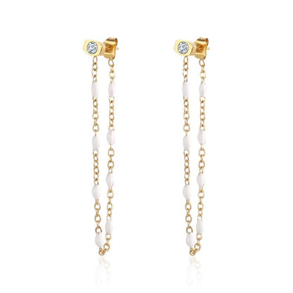 Ig style elegant simple style solid color stainless steel plating inlay zircon 18k gold plated drop earrings