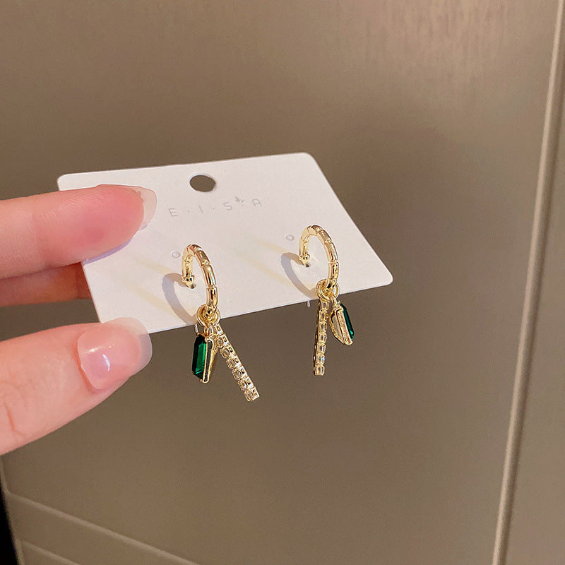 Fashion simple inlaid green zircon earrings