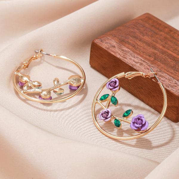 1 pair sweet flower plating zinc alloy 18k gold plated hoop earrings