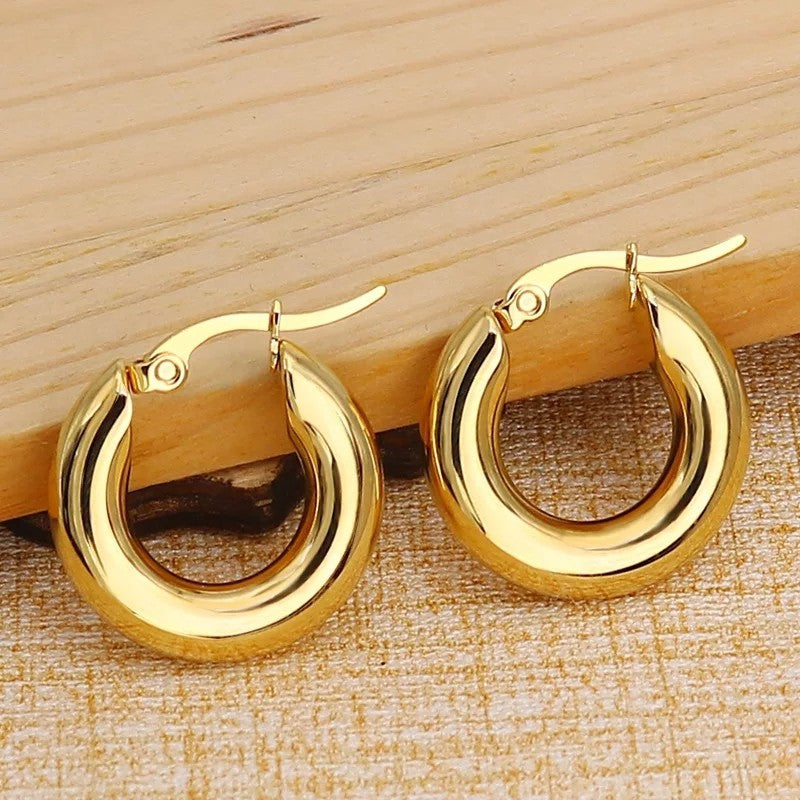 Fashion round stainless steel plating hoop earrings 1 pair