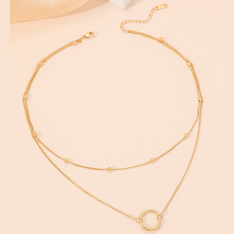 Casual modern style circle titanium steel polishing plating 18k gold plated layered necklaces