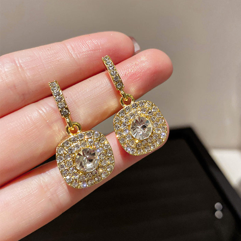 1 pair simple style square inlay stainless steel zircon drop earrings