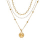 Clavicle chain trendy temperament portrait coin chain pearl three-layer necklace