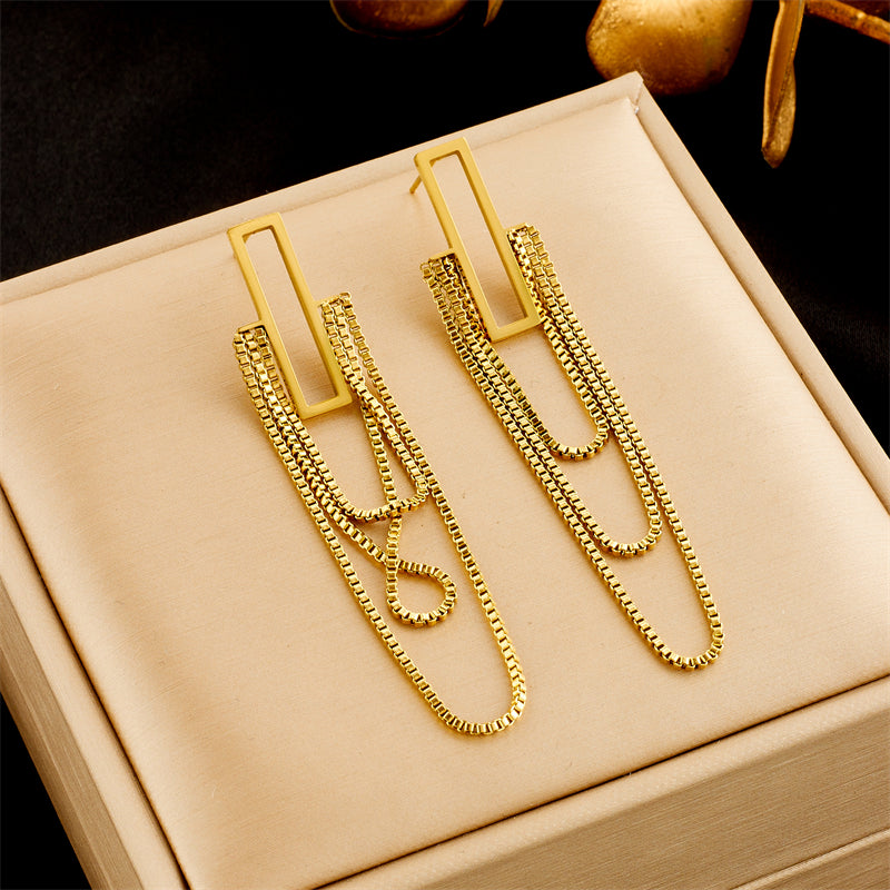 1 pair simple style rectangle tassel plating titanium steel 18k gold plated drop earrings