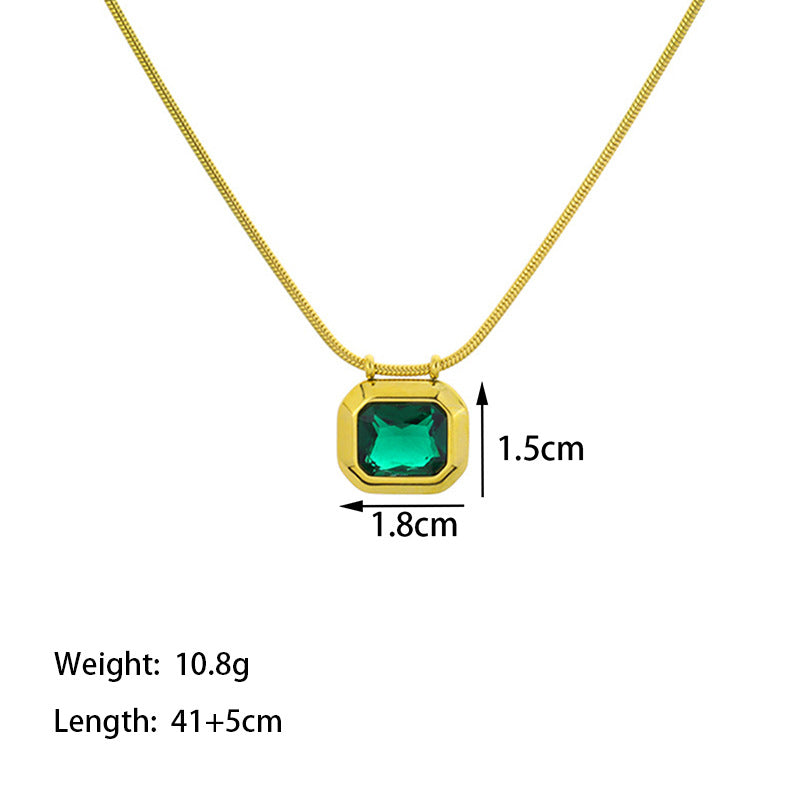 vintage style square titanium steel plating inlay 18k gold plated artificial gemstones pendant necklace