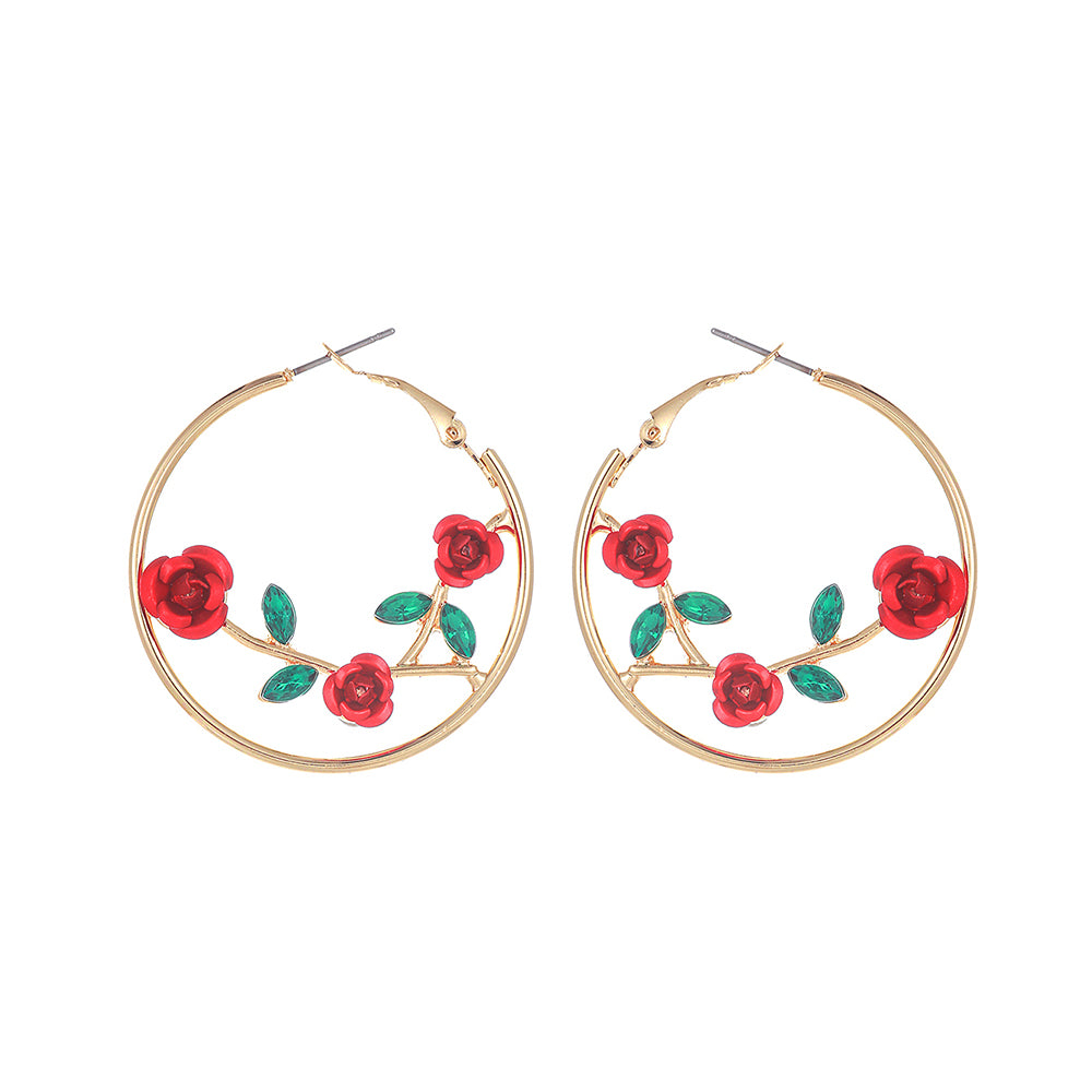 1 pair sweet flower plating zinc alloy 18k gold plated hoop earrings