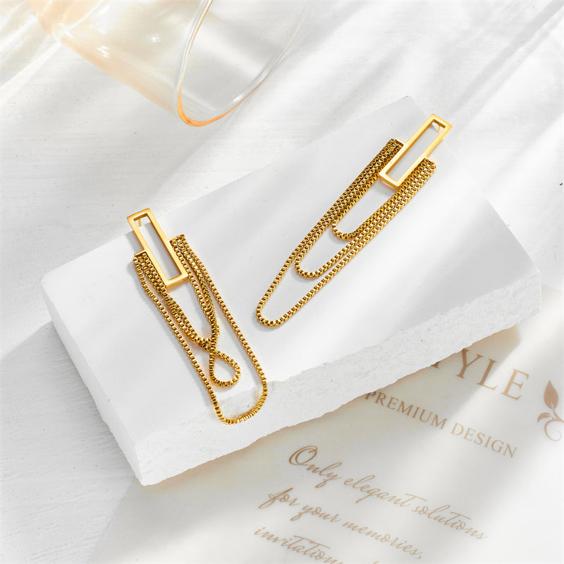 1 pair simple style rectangle tassel plating titanium steel 18k gold plated drop earrings