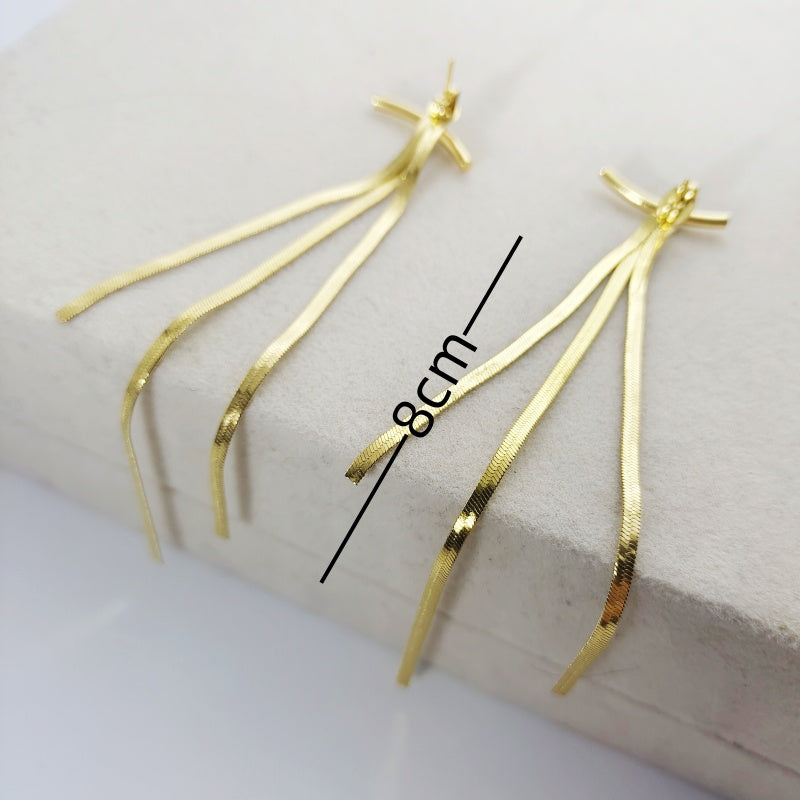 1 Pair Elegant Lines Plating Titanium Steel 18K Gold Plated Drop Earrings