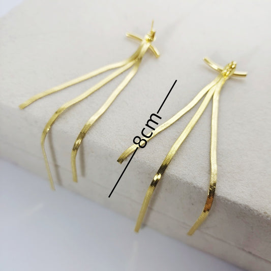 1 Pair Elegant Lines Plating Titanium Steel 18K Gold Plated Drop Earrings