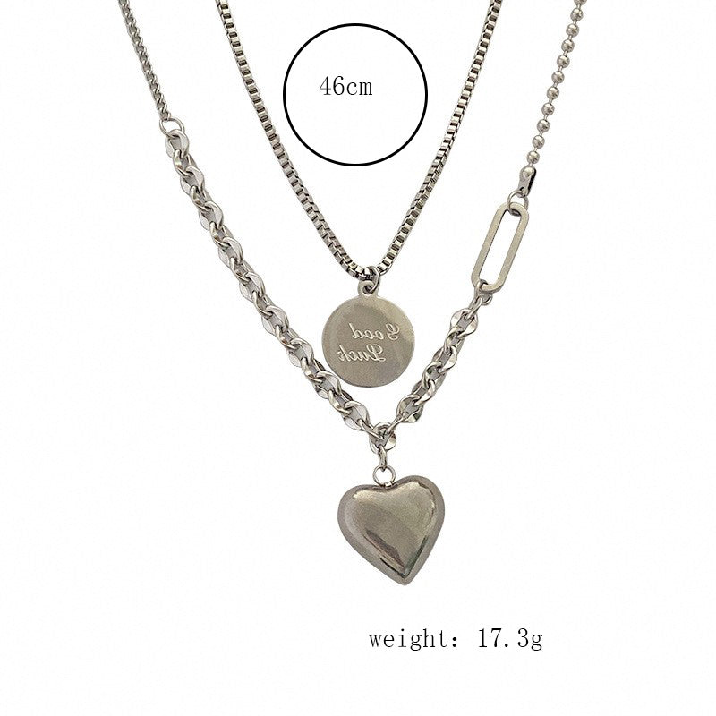 elegant streetwear heart shape titanium steel layered necklaces