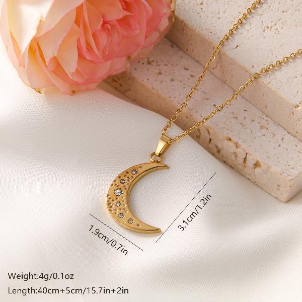 elegant vintage style french style star moon stainless steel plating inlay zircon 18k gold plated pendant necklace