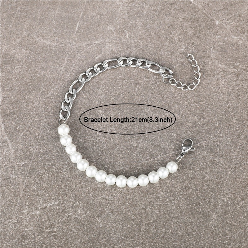 Vintage style simple style round stainless steel artificial pearl unisex bracelets