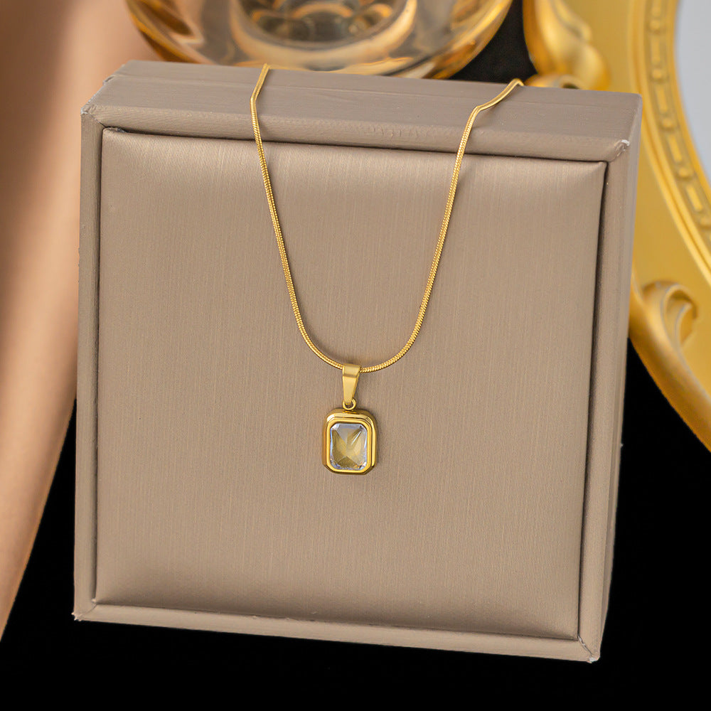 ig style simple style square titanium steel polishing plating inlay artificial rhinestones 18k gold plated pendant necklace