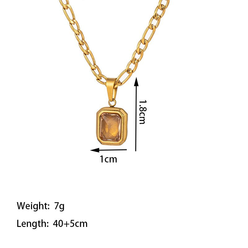 ig style simple style square titanium steel polishing plating inlay artificial rhinestones 18k gold plated pendant necklace