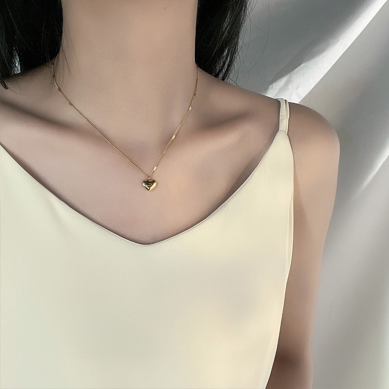 Simple style heart shape titanium steel plating gold plated pendant necklace