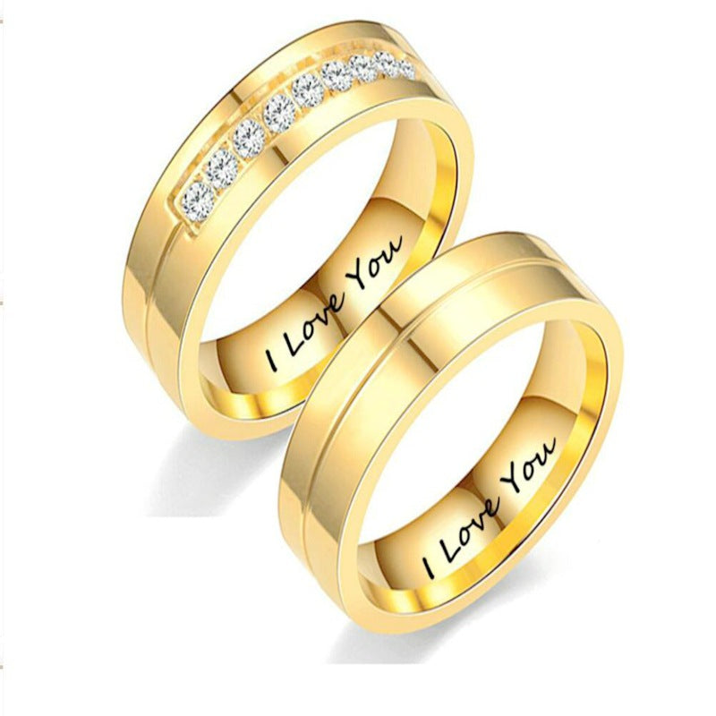 Jewelry letter inlaid diamond stainless steel ring