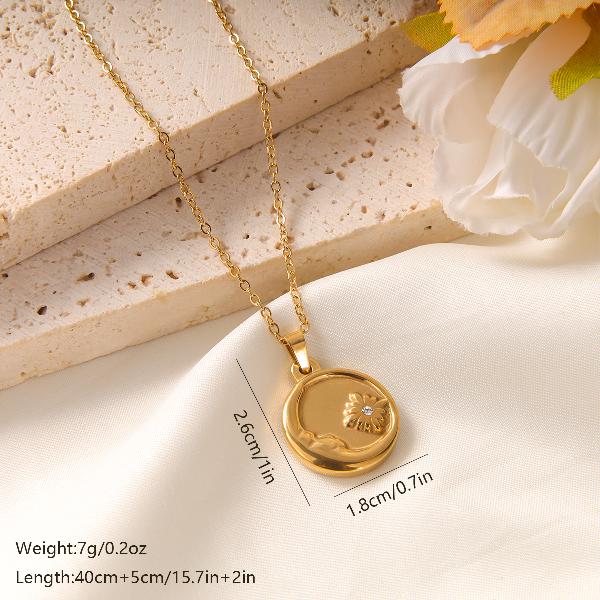 Elegant vintage style french style star moon eye stainless steel plating inlay zircon 18k gold plated pendant necklace