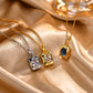 french style square stainless steel copper plating inlay zircon 18k gold plated pendant necklace