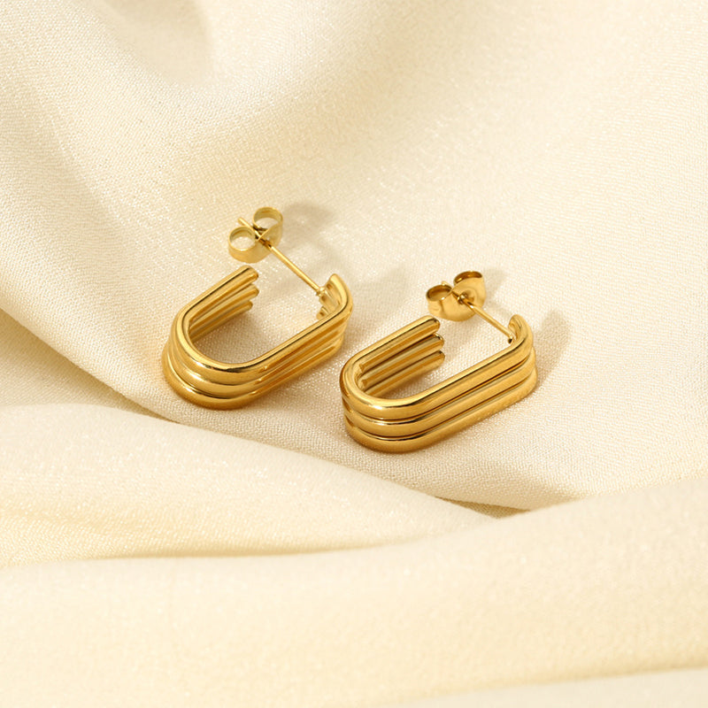 1 pair classic style solid color asymmetrical plating stainless steel 18k gold plated drop earrings