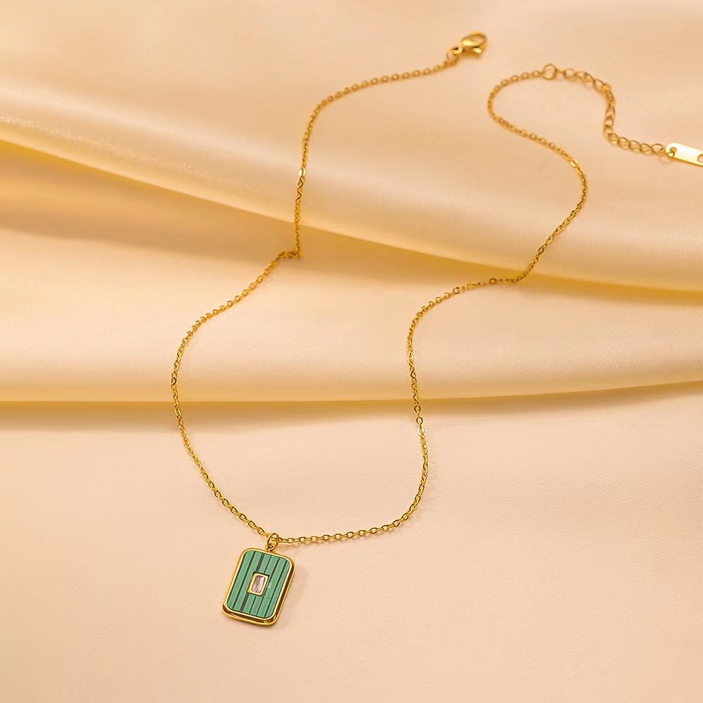 Simple style roman style commute square titanium steel plating inlay rhinestones 18k gold plated pendant necklace