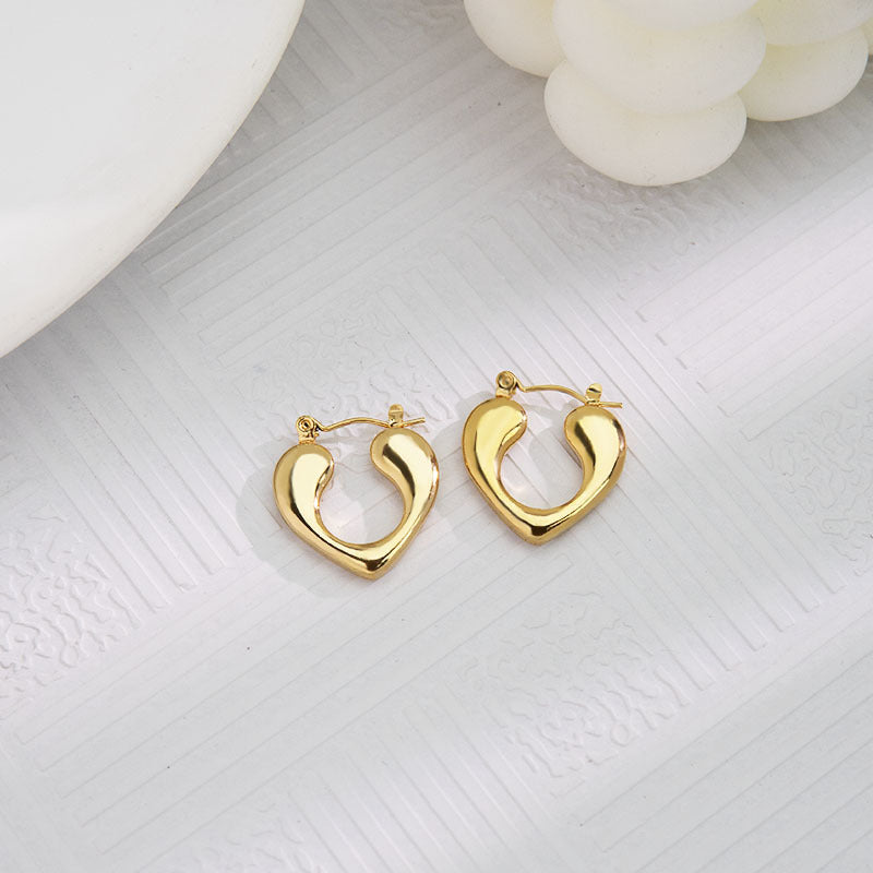 1 pair vintage style u shape geometric heart shape plating stainless steel hoop earrings