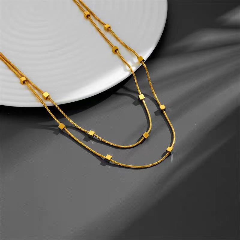 vintage style flower titanium steel plating inlay zircon 18k gold plated necklace