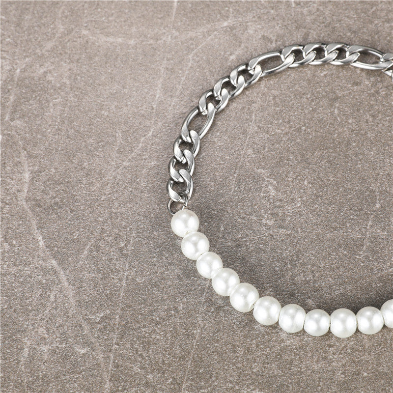 Vintage style simple style round stainless steel artificial pearl unisex bracelets