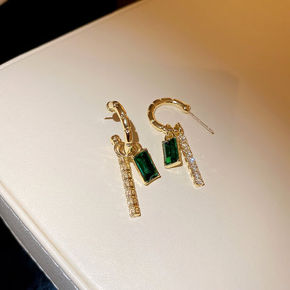 Fashion simple inlaid green zircon earrings