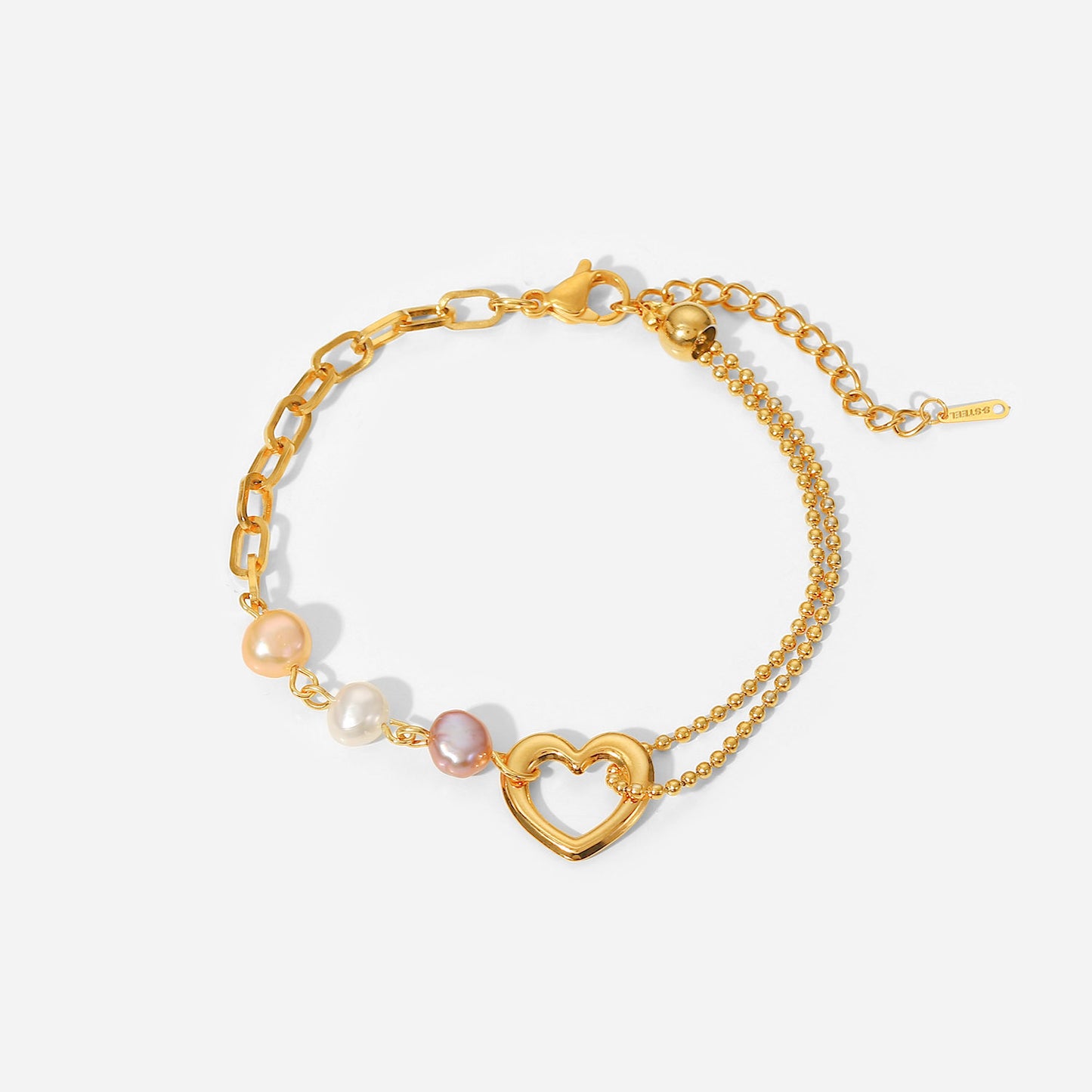 Fashion geometric color pearl stainless steel heart pearl bracelet