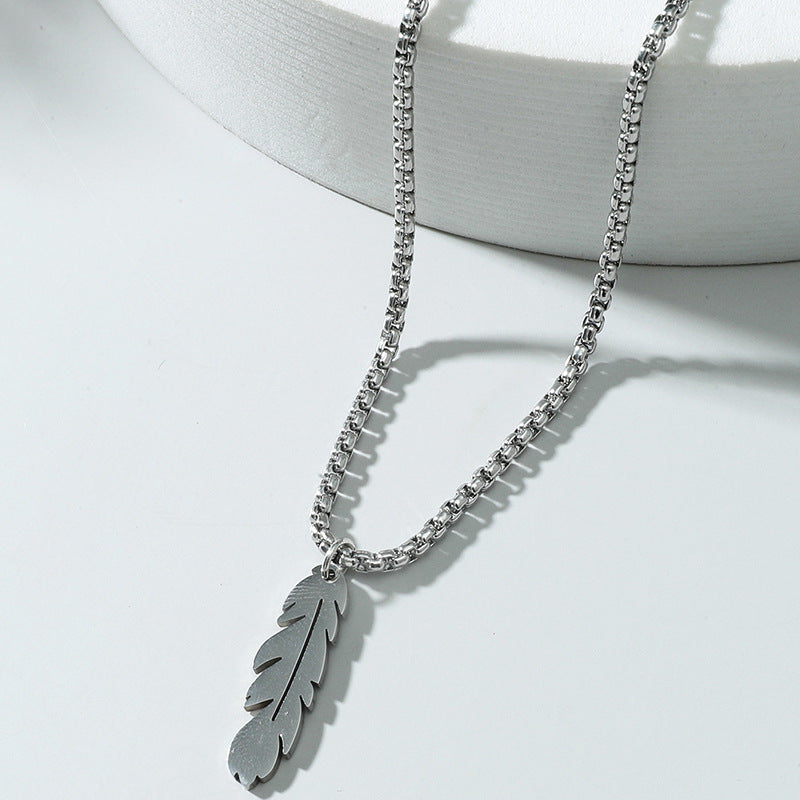 Fashion simple feather necklace personalized stainless steel leaf pendant cross-border jewelry