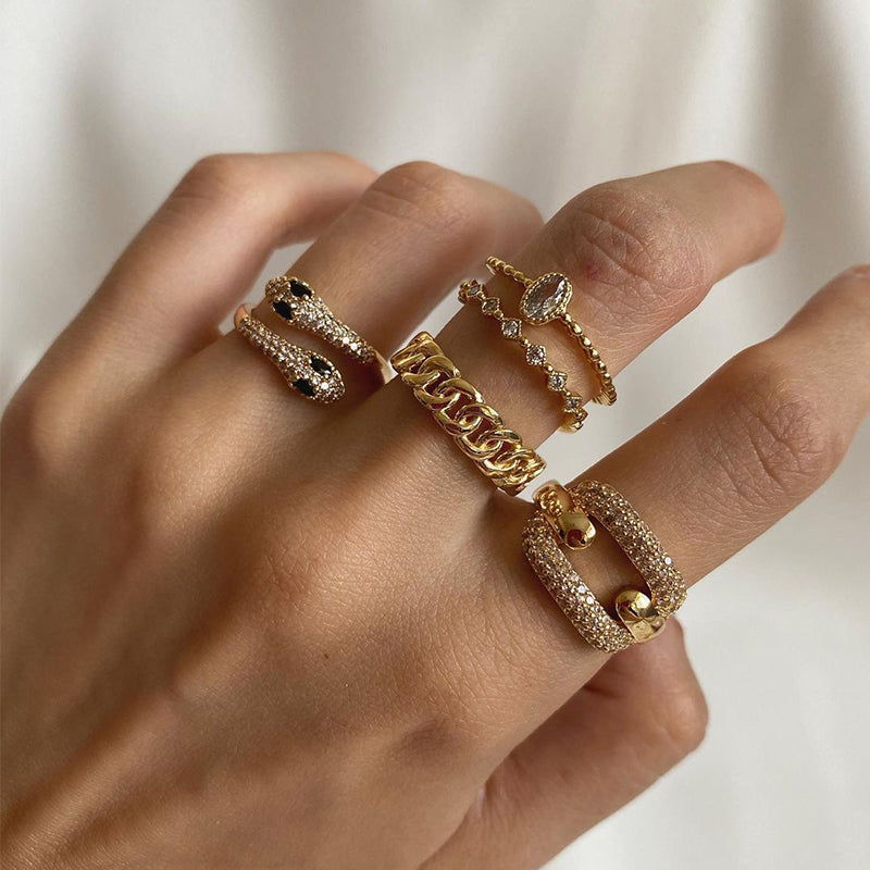 Fashion snake alloy rhinestones women's rings 1 set