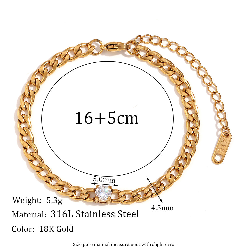 simple style classic style solid color stainless steel plating inlay zircon 18k gold plated bracelets