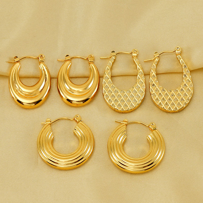 1 pair elegant u shape gold plated stainless steel earrings