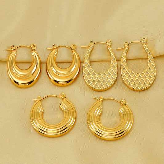 1 pair elegant u shape gold plated stainless steel earrings