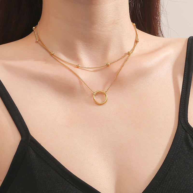 Casual modern style circle titanium steel polishing plating 18k gold plated layered necklaces