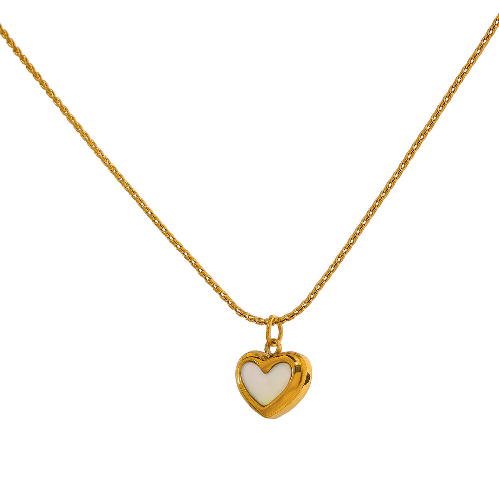 Sweet heart shape titanium steel inlay women's necklace