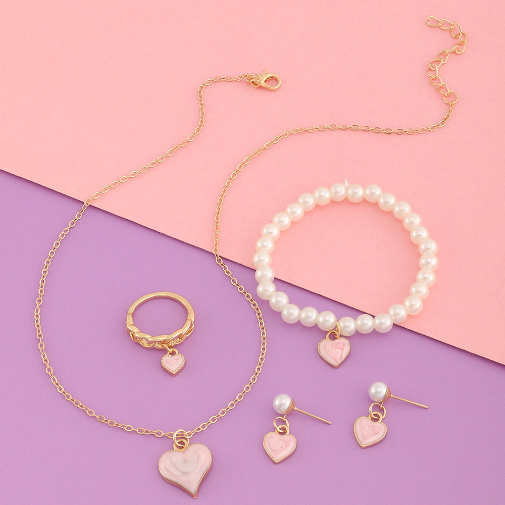 Peach heart alloy pearl jewelry 5-piece set