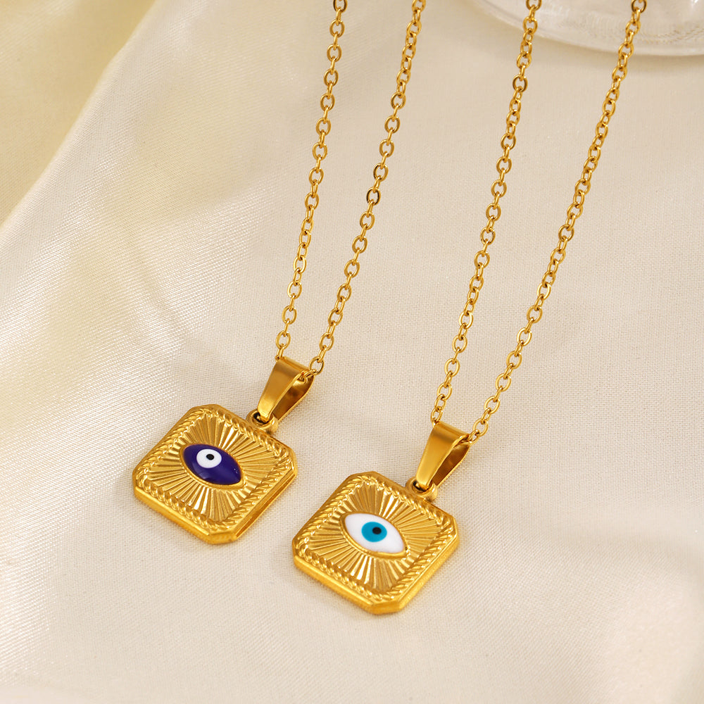 Casual devil's eye square stainless steel enamel plating 18k gold plated necklace