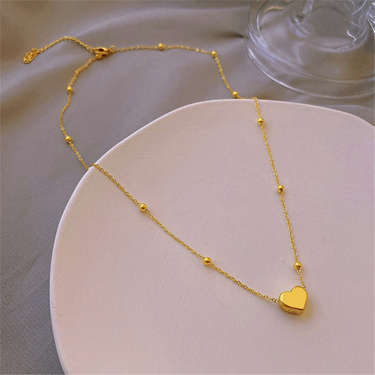 Simple style heart shape titanium steel plating gold plated pendant necklace