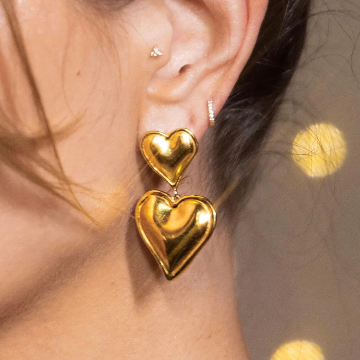 1 pair ig style basic streetwear heart shape plating stainless steel 18k gold plated drop earrings