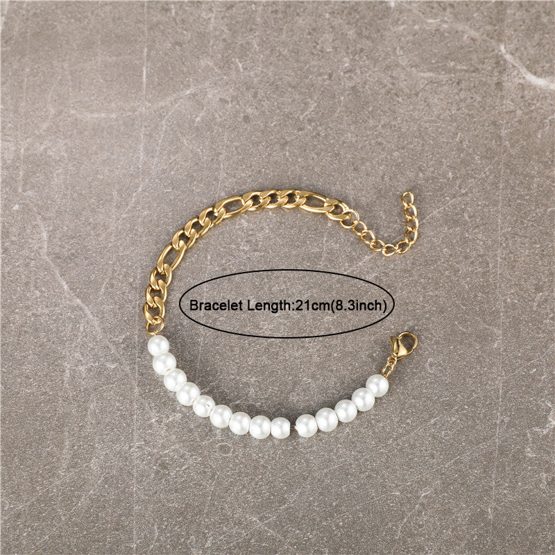 Vintage style simple style round stainless steel artificial pearl unisex bracelets