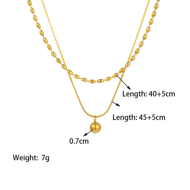 simple style commute solid color titanium steel polishing plating 18k gold plated double layer necklaces