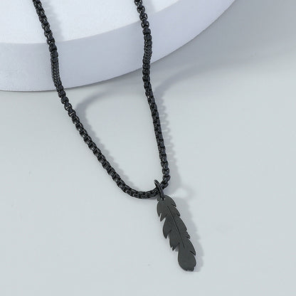 Fashion simple feather necklace personalized stainless steel leaf pendant cross-border jewelry