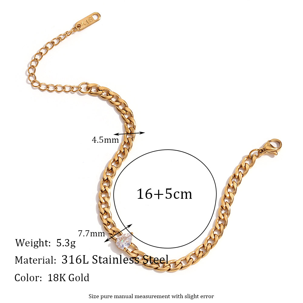 simple style classic style solid color stainless steel plating inlay zircon 18k gold plated bracelets