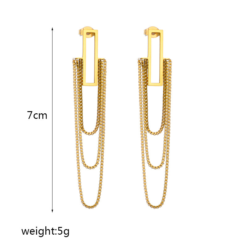 1 pair simple style rectangle tassel plating titanium steel 18k gold plated drop earrings