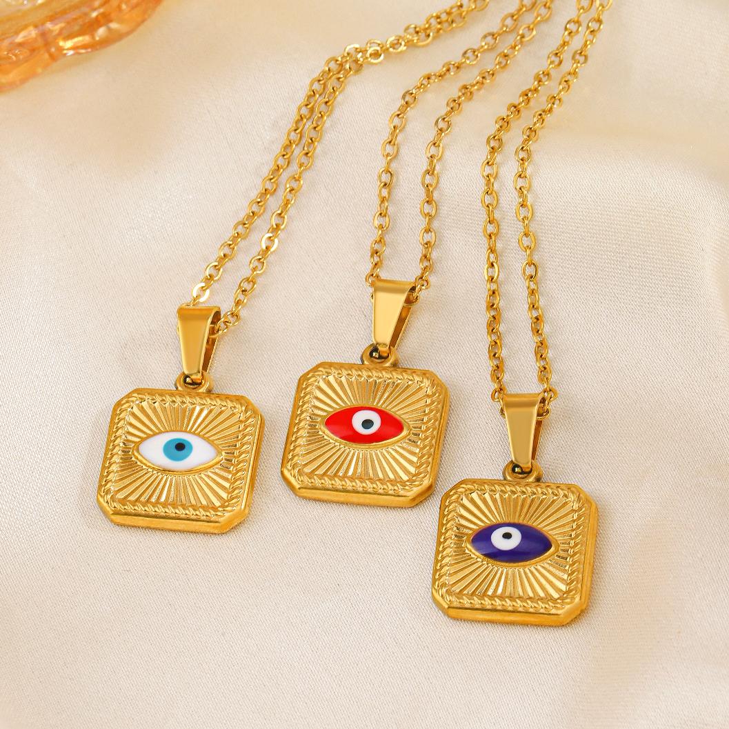 Casual devil's eye square stainless steel enamel plating 18k gold plated necklace