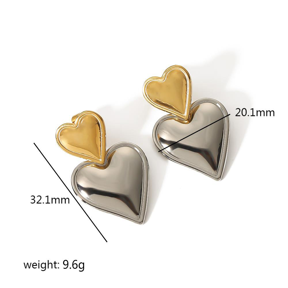 1 pair ig style basic streetwear heart shape plating stainless steel 18k gold plated drop earrings